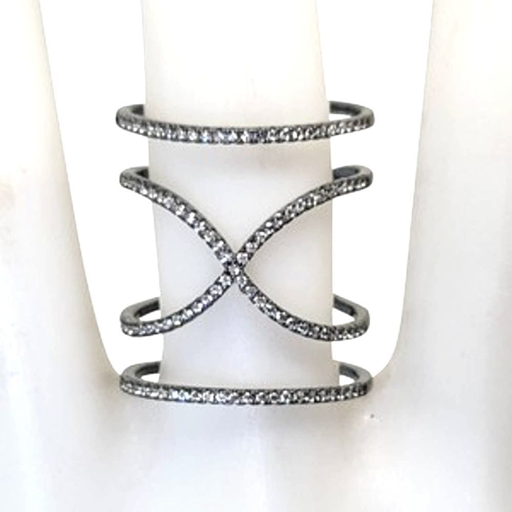 Micro-pave set round CZ in Black Rhodium on Sterling Silver Unity Ring